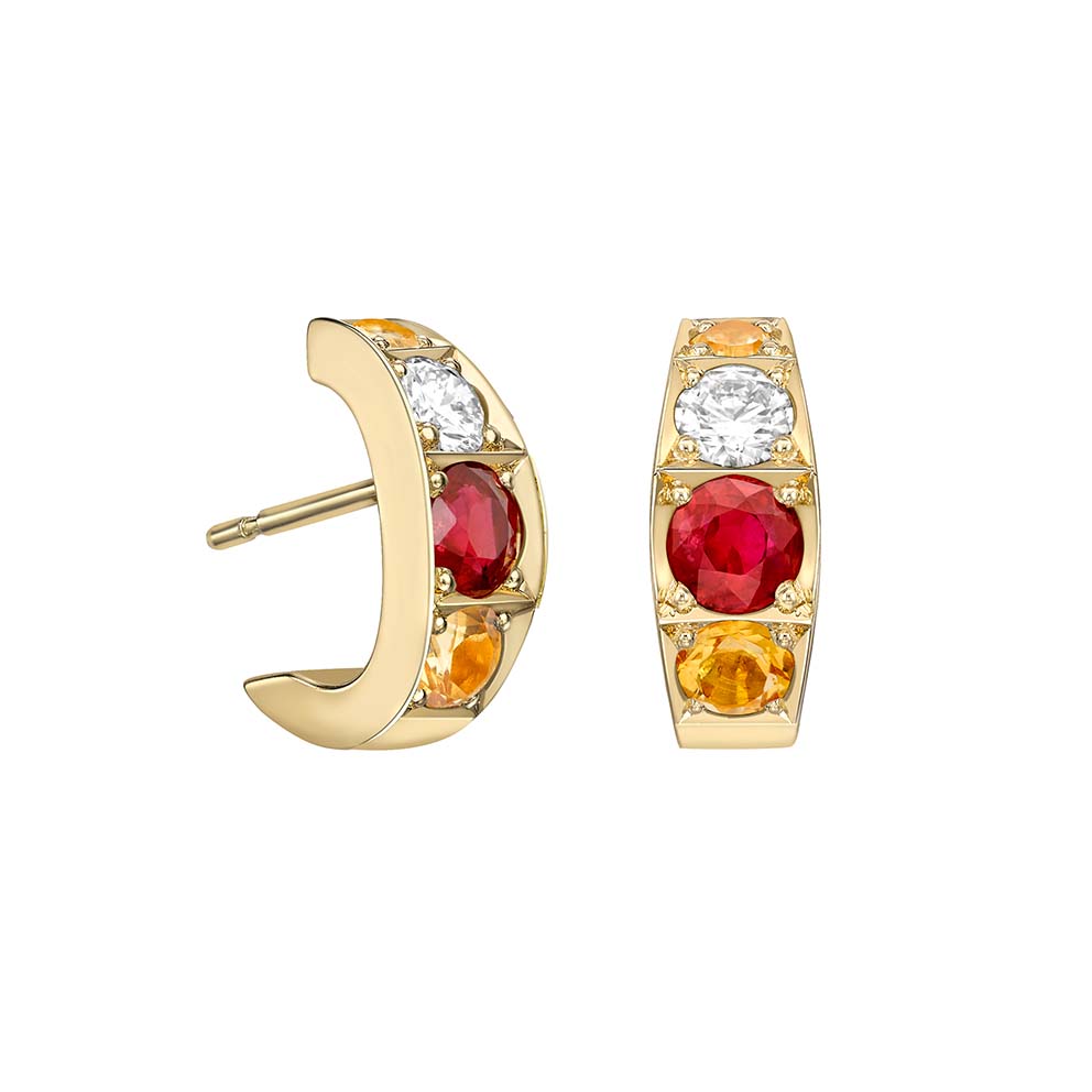 RUBY AND CITRINE HOOPS